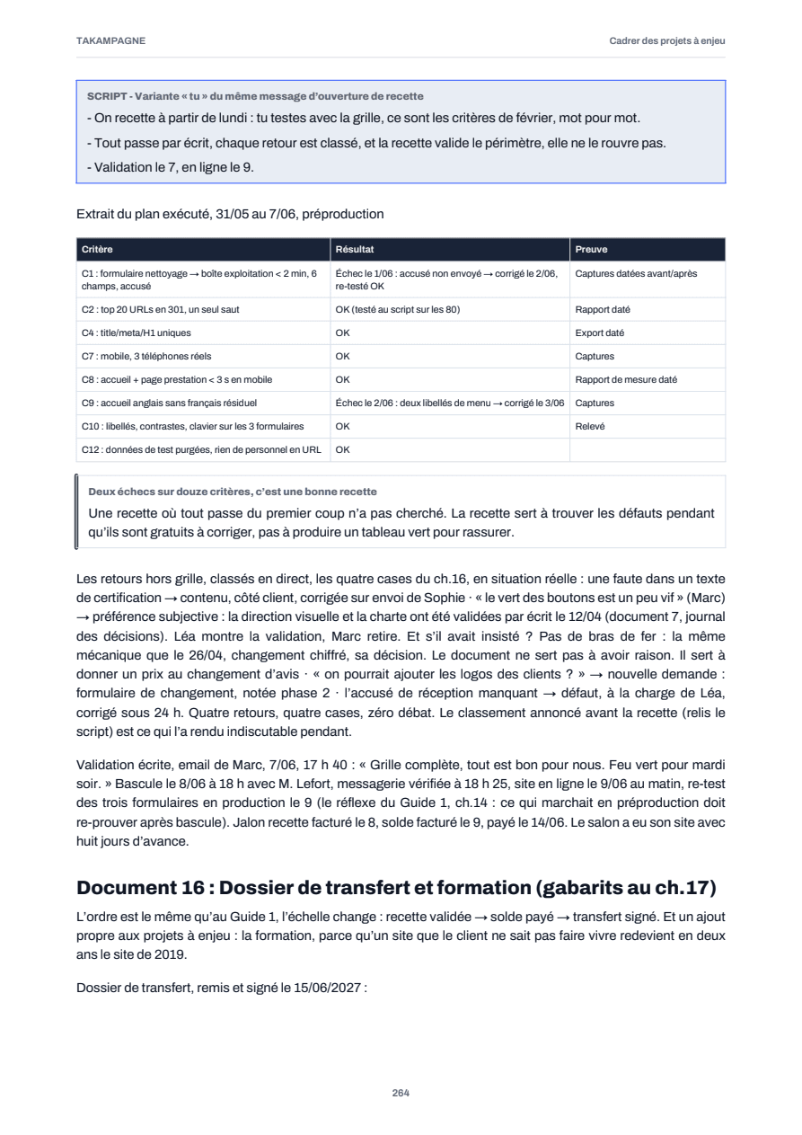 Page 264 du guide : Plan de recette