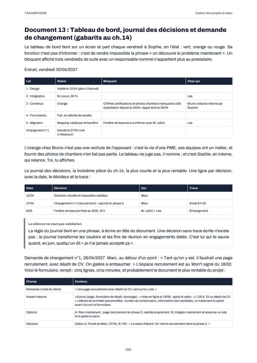 Page 262 du guide : Journal de décisions